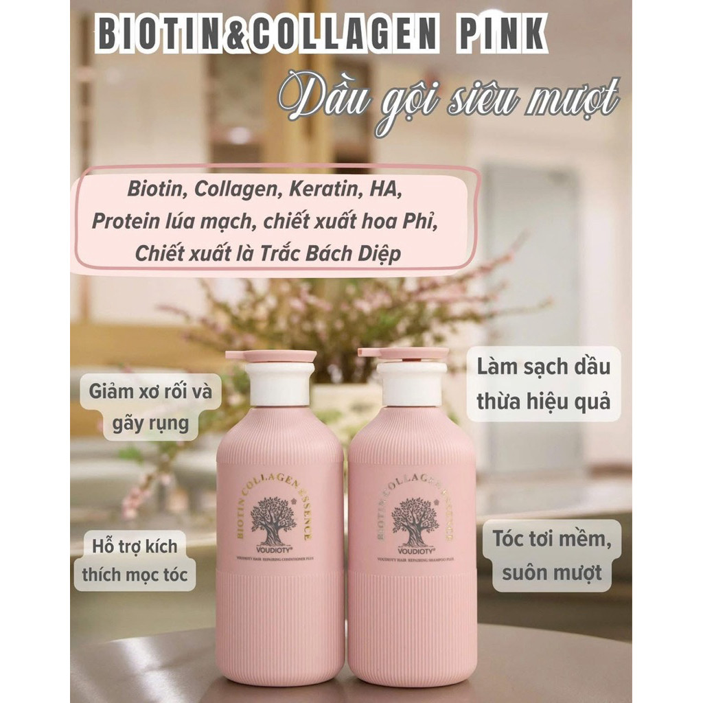 Cặp Dầu Gội Xả Biotin Essence Giảm rụng tóc, kiềm dầu, ngăn gàu, phục hồi hư tổn 500ml