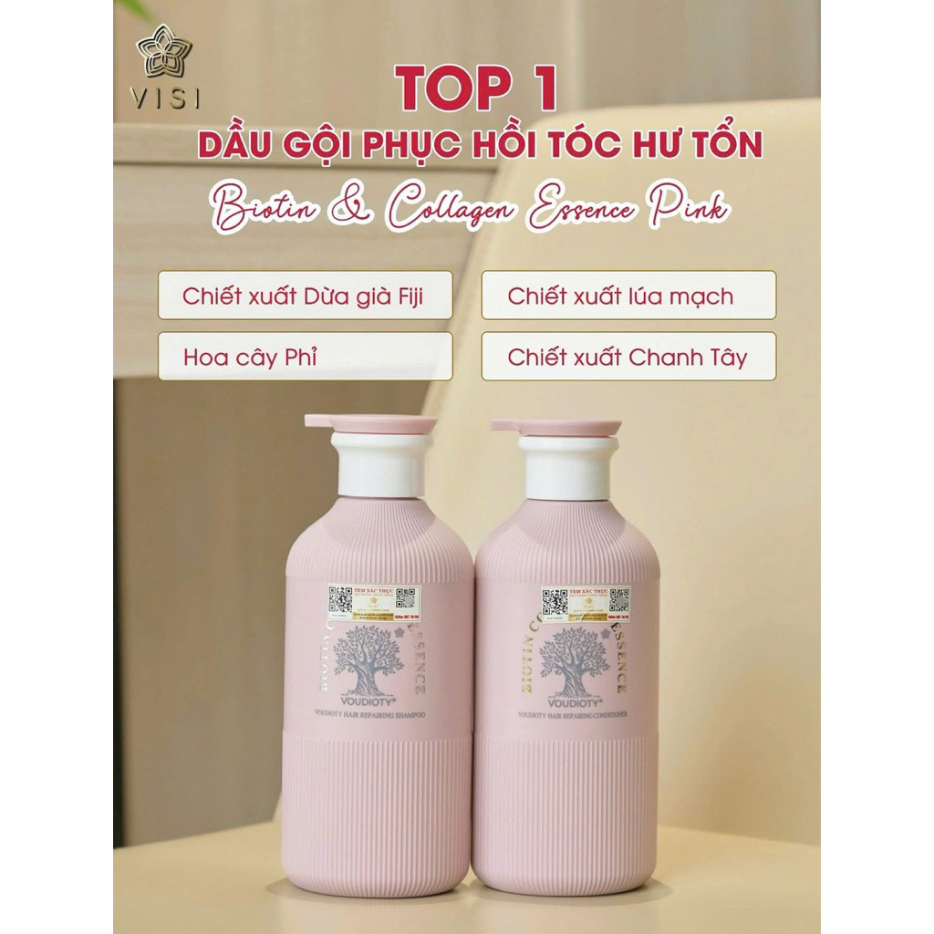 Cặp Dầu Gội Xả Biotin Essence Giảm rụng tóc, kiềm dầu, ngăn gàu, phục hồi hư tổn 500ml