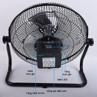 Quạt năng lượng mặt trời Solar Fan 12000mAh-25000mAh quạt sạc tích điện dạng nằm chân quỳ hiển thị PIN hẹn giờ tắt