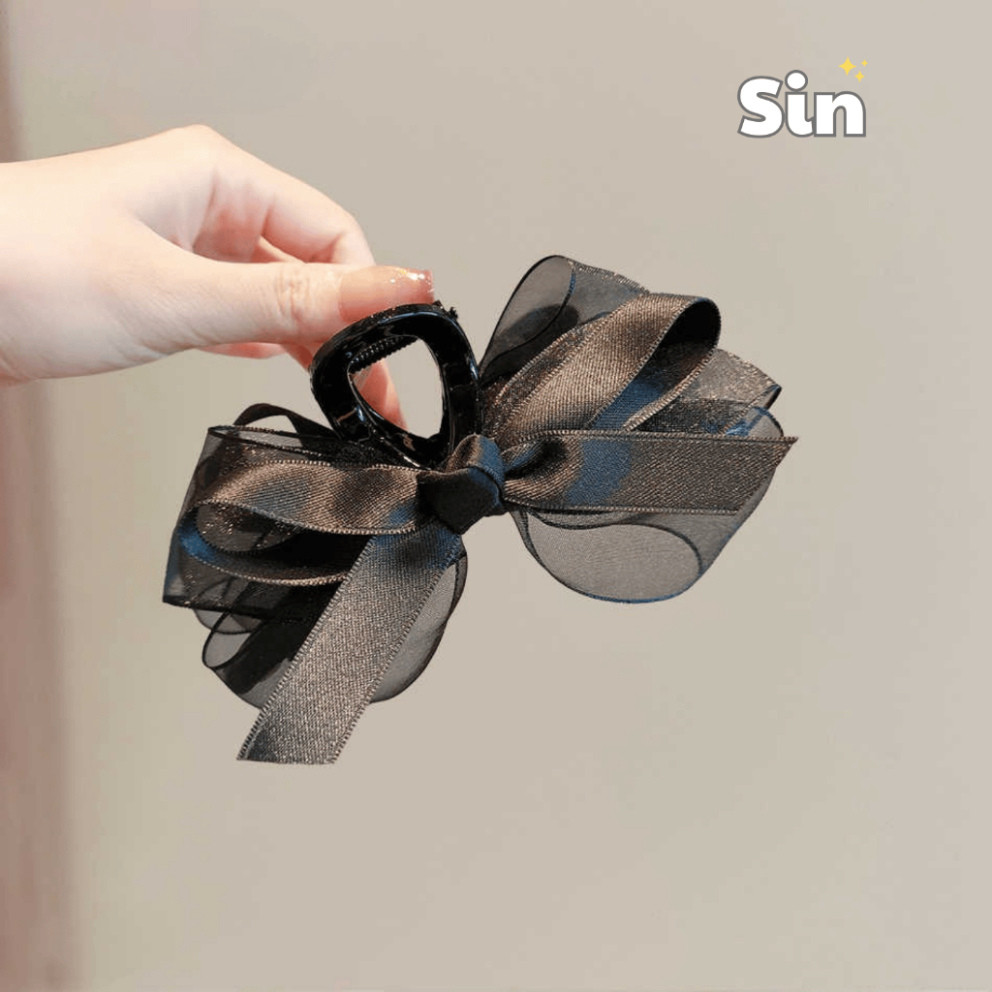 Kẹp Tóc Nơ Voan Đen Quảng Châu Cao Cấp – Kẹp Càng Cua Nơ Lưới Mềm Sang Trọng