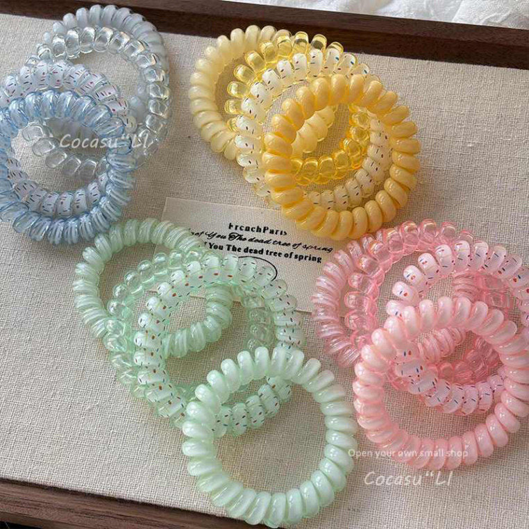 Set 4 / 6 / 9 / 1 Cái Đàn Hồi Trong Suốt Xoắn Ốc Tóc Dây Đuôi Ngựa Tóc Vòng Cao Su Mũ Đội Đầu