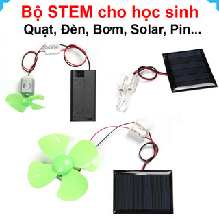 Bộ STEM cho học sinh, đèn Năng lượng mặt trời, quạt gió, bơm nước mini, pin
