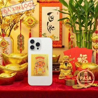 < rước lộc > Combo 5 Lá Vàng Thần Tài Ngũ Lộ Dán Điện Thoại Bỏ Ví Phong Thủy Chiêu Tài Lộc