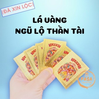< rước lộc > Combo 5 Lá Vàng Thần Tài Ngũ Lộ Dán Điện Thoại Bỏ Ví Phong Thủy Chiêu Tài Lộc