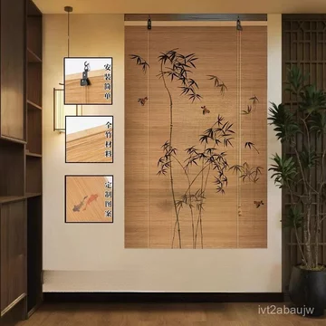 Rèm tre in hoa, rèm cuốn, rèm cửa sổ, vách ngăn chống nắng, rèm cuốn có thể điều chỉnh, rèm cửa tre, làm theo yêu cầu ch