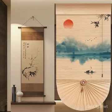 Rèm tre phòng trà in họa tiết phong cảnh, rèm hình quạt, rèm cửa, vách ngăn, rèm gấp và rèm nâng kiểu Trung Quốc làm the
