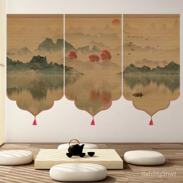 Rèm tre in họa tiết phong cảnh, rèm cửa sổ, rèm cửa ra vào, vách ngăn, tấm che nắng, phong cách Trung Hoa thiền ý, rèm c