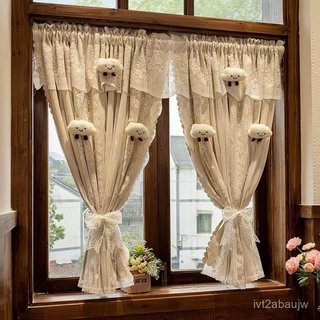 Rèm tích hợp hai lớp ren kiểu Pháp dành cho phòng trẻ em, rèm ngắn chống nắng cho cửa sổ lồi phòng ngủ, rèm cửa tatami d