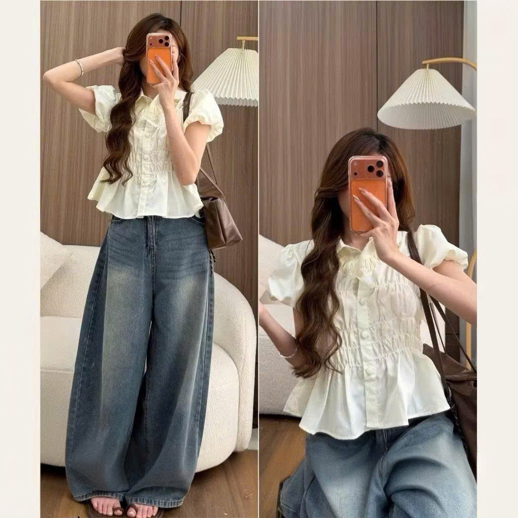 Áo Sơmi Cổ Sen Cúc Bọc Tay Bồng Chun Eo LÂM TÚ CLOTHING MA9777 | BigBuy360 - bigbuy360.vn