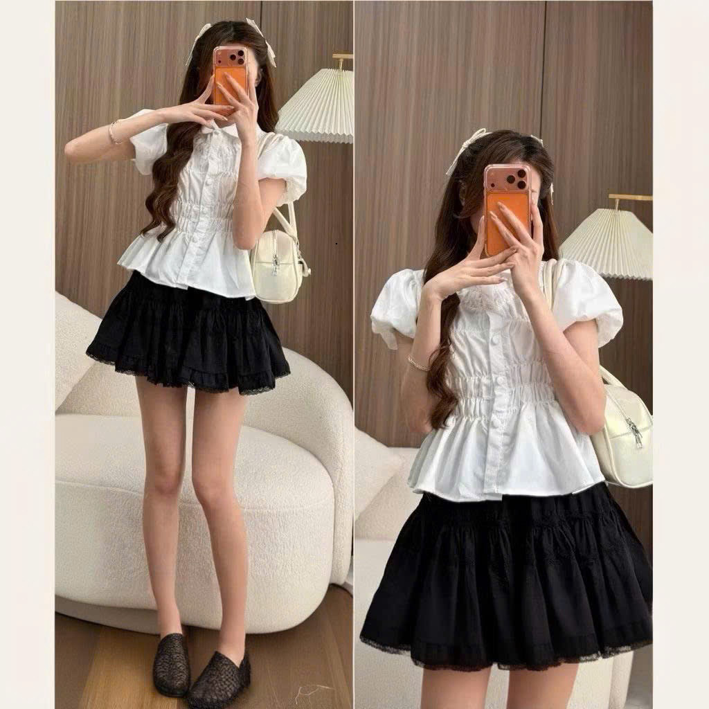 Áo Sơmi Cổ Sen Cúc Bọc Tay Bồng Chun Eo LÂM TÚ CLOTHING MA9777 | BigBuy360 - bigbuy360.vn