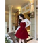 Set đầm nữ nhung đỏ dây nơ ngực có mút váy chữ A kèm khoác ren tay dài sang trọng trẻ trung. đầm xinh Luna