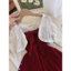 Set đầm nữ nhung đỏ dây nơ ngực có mút váy chữ A kèm khoác ren tay dài sang trọng trẻ trung. đầm xinh Luna