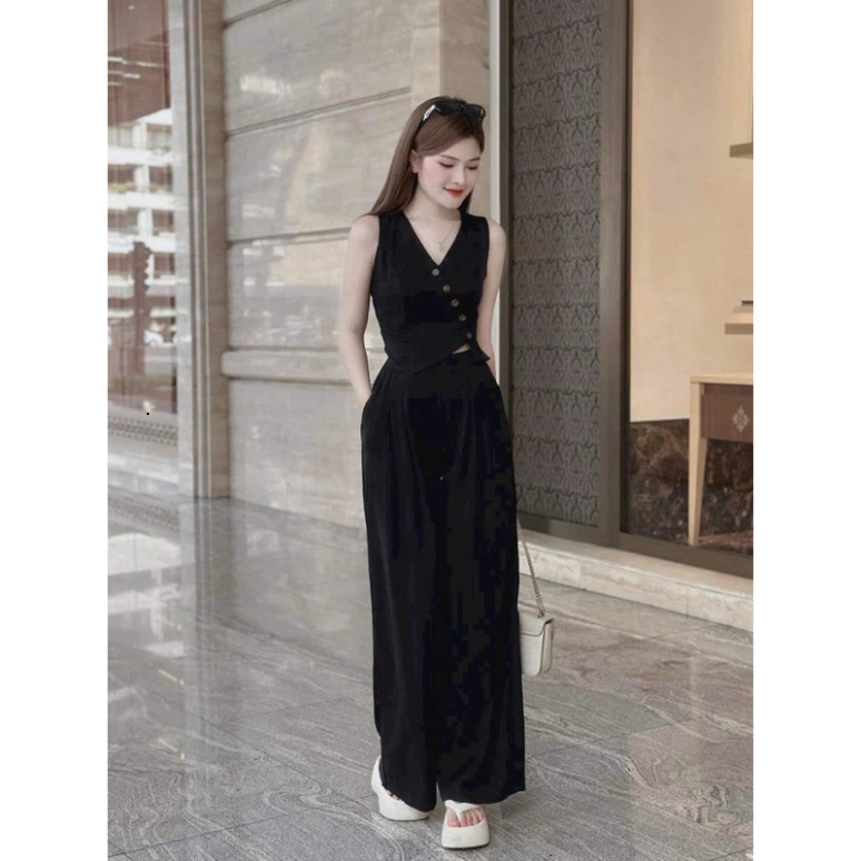 [Luna chọn] Set đồ nữ áo gile vạt chéo kèm quần ống rộng chất tuyết mưa cao cấp phù hợp đi làm đi chơi QC🌹    SHOPBOSTO