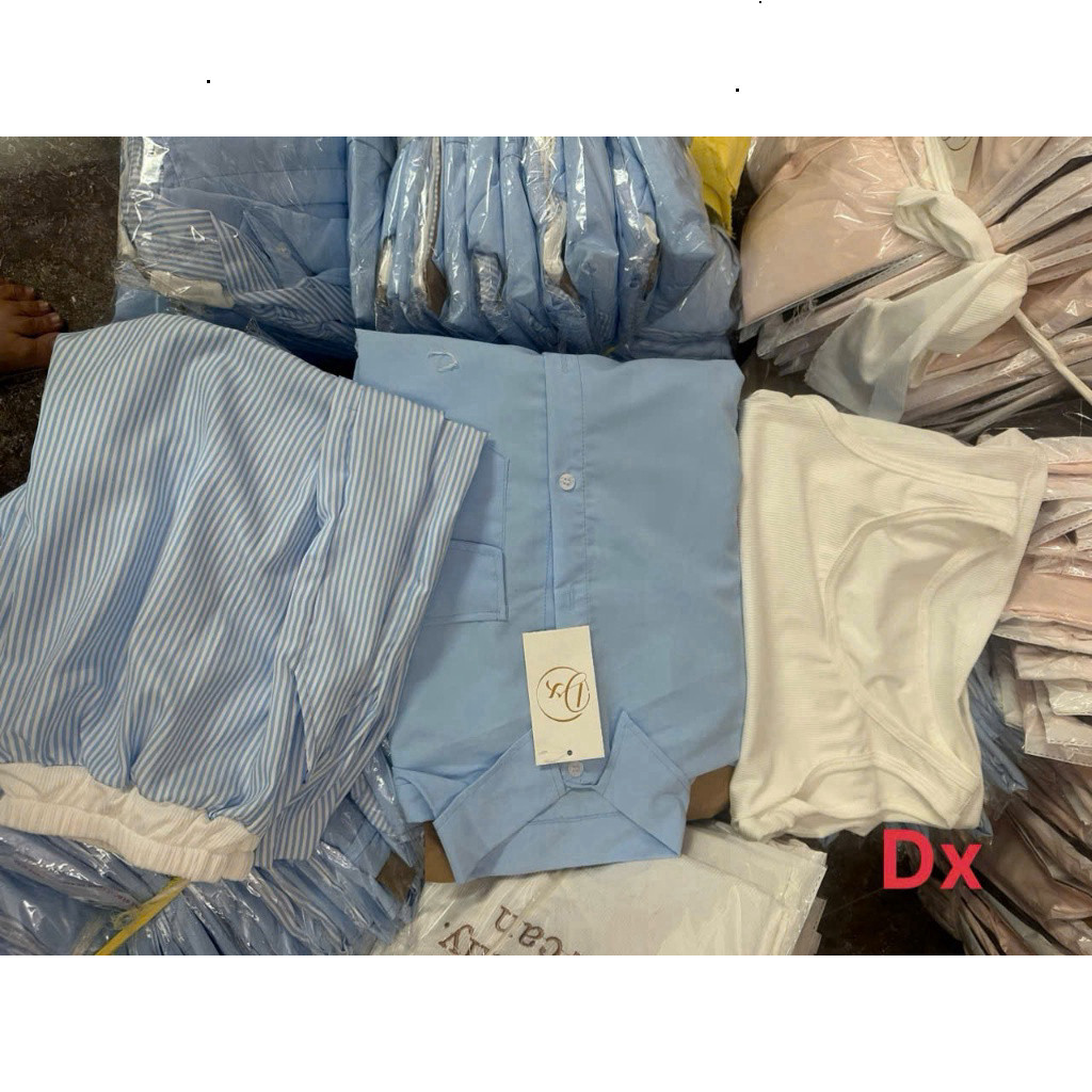 [Luna chọn] Set Áo Sơ Mi Xanh Pastel kèm lót Phối Quần Sọc Basic SHOPBOSTORE Luna