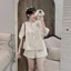 Set bộ đùi nữ thời trang cổ phối dây tua rua tay lửng phồng chất thô ren thêu 2 lớp phối quần đùi dễ thương