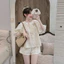 Set bộ đùi nữ thời trang cổ phối dây tua rua tay lửng phồng chất thô ren thêu 2 lớp phối quần đùi dễ thương