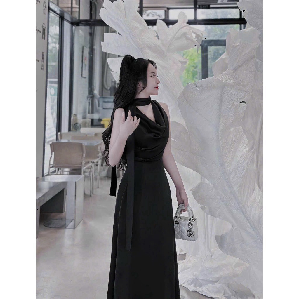 [Luna chọn] Set váy dự tiệc , đi chơi áo sát nách cổ đổ váy dài kèm đai cổ dáng váy xòe dài chất tuyết nhung sang trọng