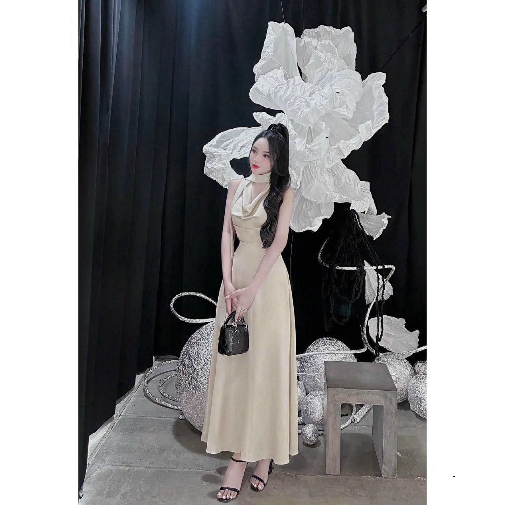 [Luna chọn] Set váy dự tiệc , đi chơi áo sát nách cổ đổ váy dài kèm đai cổ dáng váy xòe dài chất tuyết nhung sang trọng