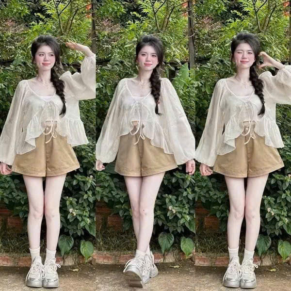 [Luna chọn] Set bộ ba món quần kaki áo tơ kèm áo ống gân tăm SHOPBOSTORE Luna