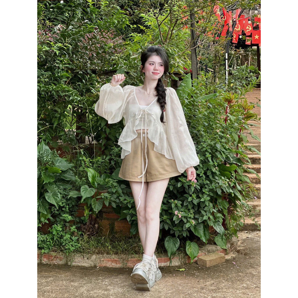 [Luna chọn] Set bộ ba món quần kaki áo tơ kèm áo ống gân tăm SHOPBOSTORE Luna