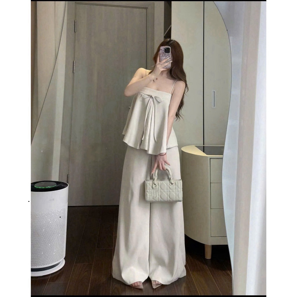 [Luna chọn] [Hàng Loại 1] Set bộ 2 dây mix quần dài suông rộng chất chéo hàn mang phòng cách hàn quốc SHOPBOSTORE Luna