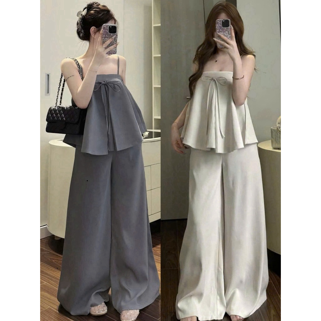 [Luna chọn] [Hàng Loại 1] Set bộ 2 dây mix quần dài suông rộng chất chéo hàn mang phòng cách hàn quốc SHOPBOSTORE Luna