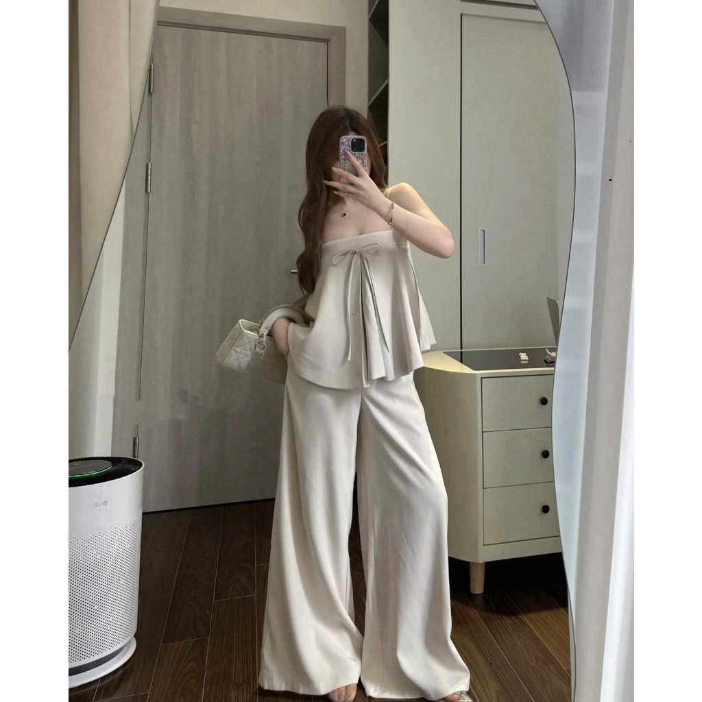 [Luna chọn] [Hàng Loại 1] Set bộ 2 dây mix quần dài suông rộng chất chéo hàn mang phòng cách hàn quốc SHOPBOSTORE Luna