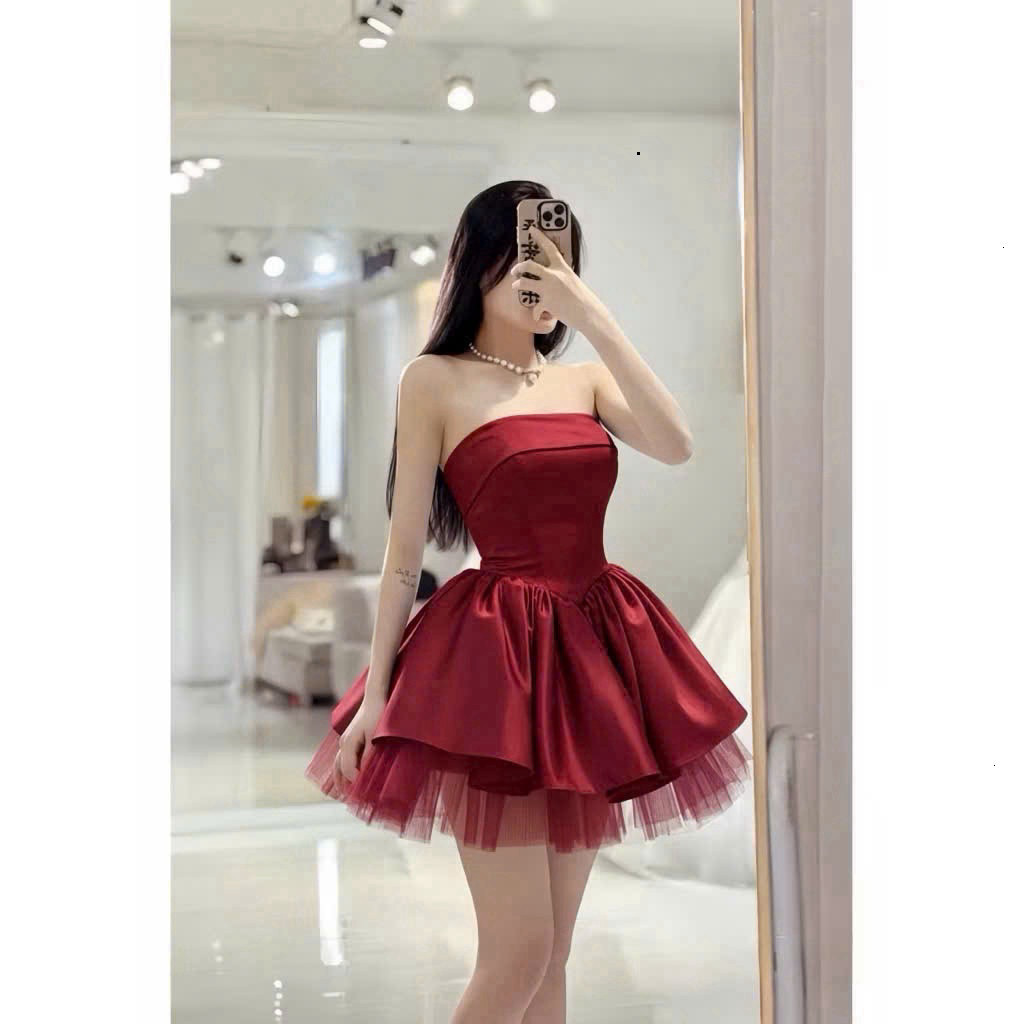 [Luna chọn] Đầm thời trang Nữ chuẩn hotgirl chất tapta xịn cúp ngực kèm tay tháo rời hiện đại chiết eo váy ngắn xòe bồng