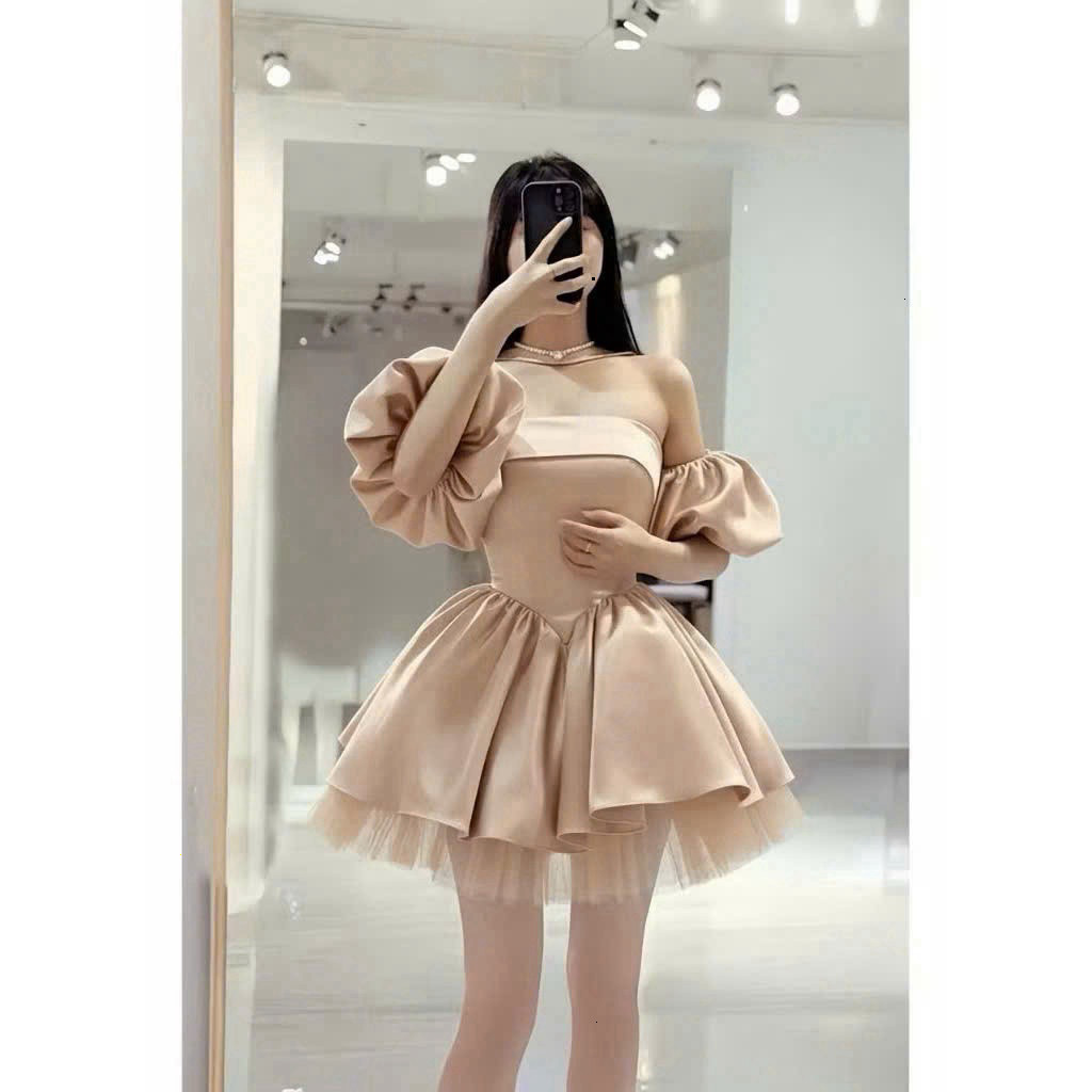 [Luna chọn] Đầm thời trang Nữ chuẩn hotgirl chất tapta xịn cúp ngực kèm tay tháo rời hiện đại chiết eo váy ngắn xòe bồng