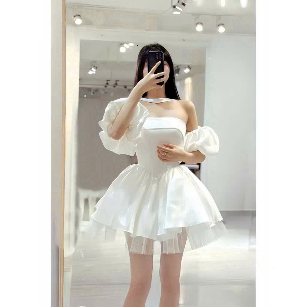 [Luna chọn] Đầm thời trang Nữ chuẩn hotgirl chất tapta xịn cúp ngực kèm tay tháo rời hiện đại chiết eo váy ngắn xòe bồng