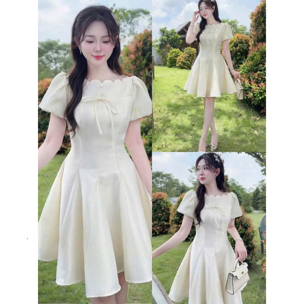 [Luna chọn] Váy tiểu thư dáng xòe dự tiệc, đầm tapta nhung thiết kế cổ cắt laze siêu xinh SHOPBOSTORE Luna