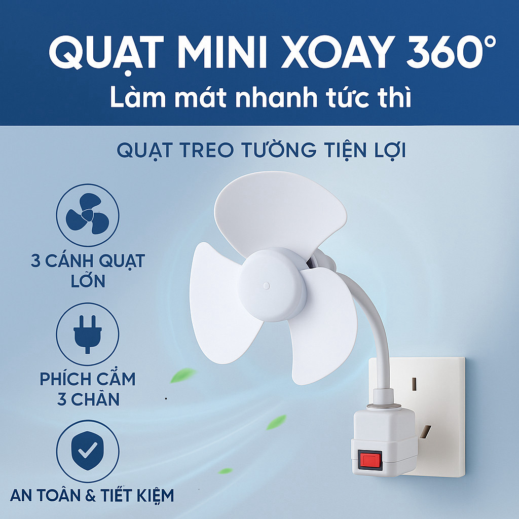 Quạt Mini Treo Nhà Vệ Sinh Xoay 360 Độ, Quạt Treo Tường Nhà Bếp Nhà Tắm, Quạt Cắm Điện Để Bàn Tiện Lợi  cc