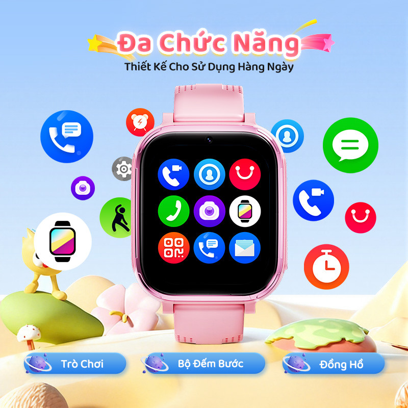 Kiumo【Kèm Ốp & 2 Dây Đeo】Đồng Hồ Thông Minh Trẻ Em 4G Kiumo T59 - Camera 8MP Gọi Video HD, Định Vị GPS, Pin 750mAh