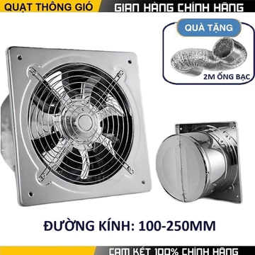 Tặng ống gió 2m-Quạt hút inox,mô tơ dây đồng, quạt mạnh thông gió hút khói bếp, phòng tắm, có dây nguồn MỚI 100%