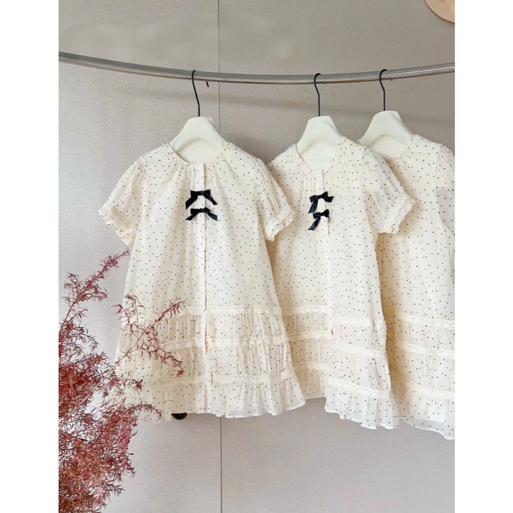 Váy Thô Bi Tay Bồng Đính 2 Nơ Dáng Xuông Mặc Hè Cực Xinh Bầu Bí Bon Chen-Ảnh Thật