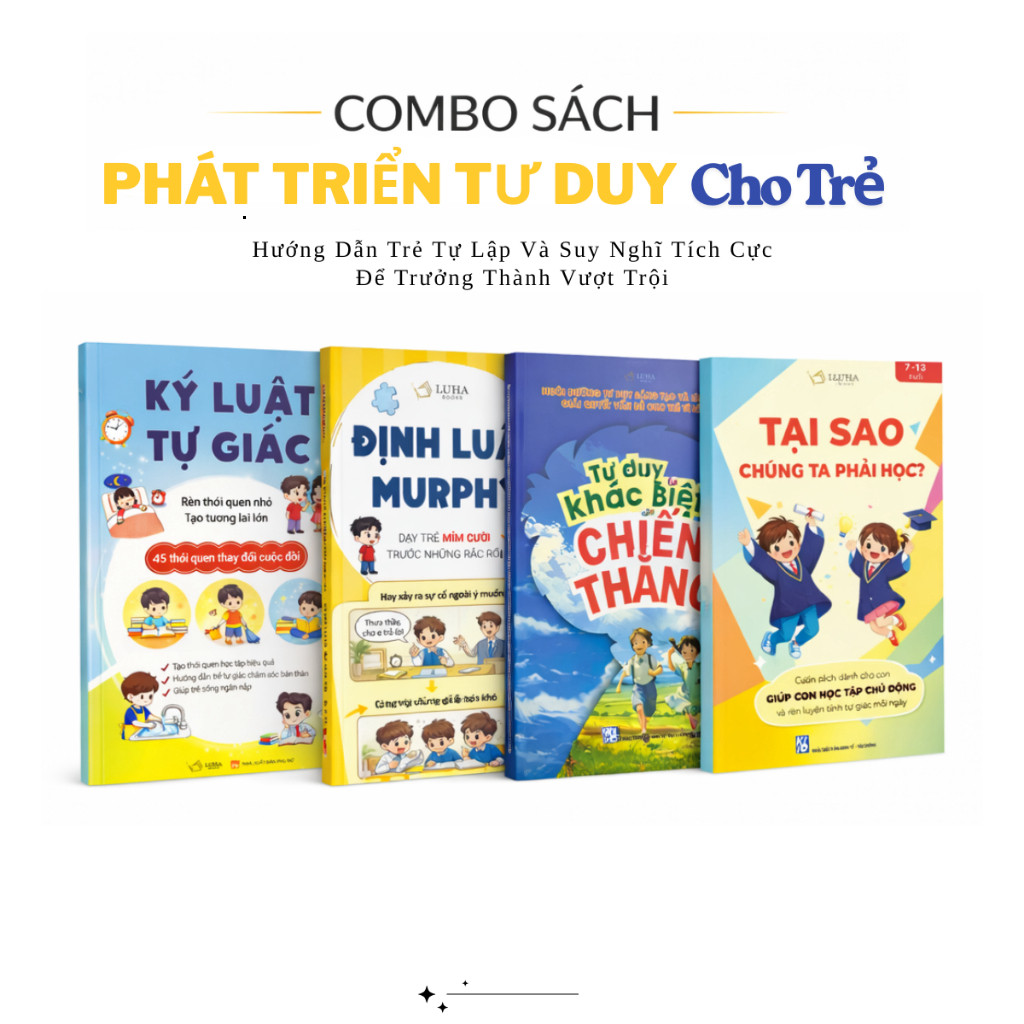 Bìa sách Combo 4 cuốn Kỷ Luật Tự Giác Định Luật Murphy Tại Sao Chúng Ta Phải Học Tư Duy Khác Biệt - bản in màu