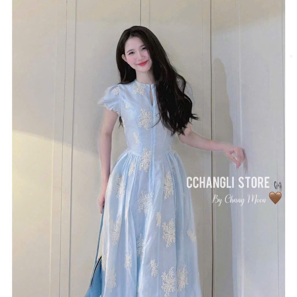 Đầm maxi thời trang nữ chất tơ nến tay búp cổ tròn nhấn eo váy dáng dài suông xòe họa tiết in hoa to
