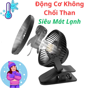 Quạt Tích Điện Mini Kẹp Bàn Văn Phòng, Đèn LED, Pin Trâu Cao Cấp – Quạt Để Bàn Tiện Dụng Sạc Type-C PM