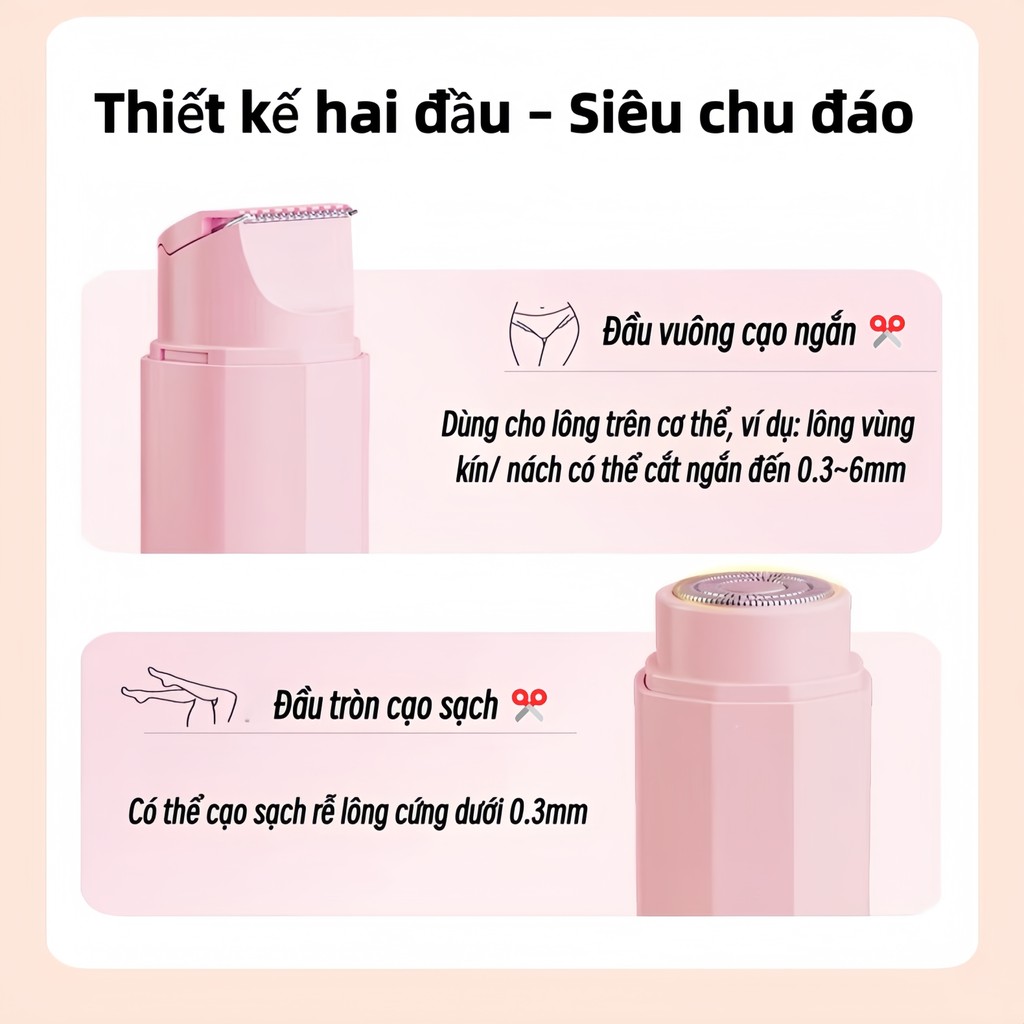 Máy Cạo Lông Điện 2 Đầu HYUNDAI - Cạo Toàn Thân, Chống Nước, Pin Sạc, An Toàn Nam Nữ