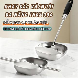 Khay Gác Vá Súp Inox 304 Đa Năng, Giá Đỡ Muỗng Đũa Kẹp Gắp, Khay Hứng Nước, Spoon Rest Nhà Bếp