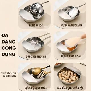 Khay Gác Vá Súp Inox 304 Đa Năng, Giá Đỡ Muỗng Đũa Kẹp Gắp, Khay Hứng Nước, Spoon Rest Nhà Bếp
