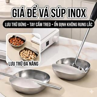 Khay Gác Vá Súp Inox 304 Đa Năng, Giá Đỡ Muỗng Đũa Kẹp Gắp, Khay Hứng Nước, Spoon Rest Nhà Bếp