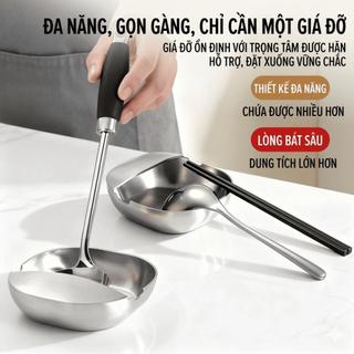 Khay Gác Vá Súp Inox 304 Đa Năng, Giá Đỡ Muỗng Đũa Kẹp Gắp, Khay Hứng Nước, Spoon Rest Nhà Bếp