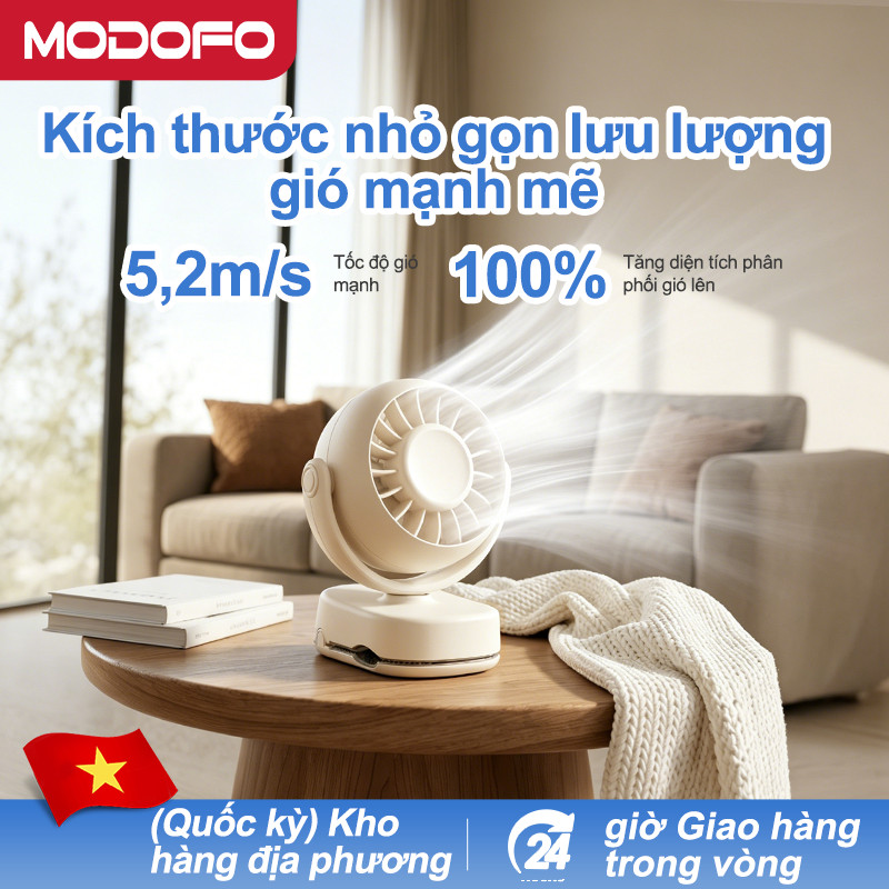 MODOFO 3.000 mAh Quạt tích điện mini để bàn, Quạt kẹp bàn, Kẹp Xe Đẩy xoay 360 độ pin sạc