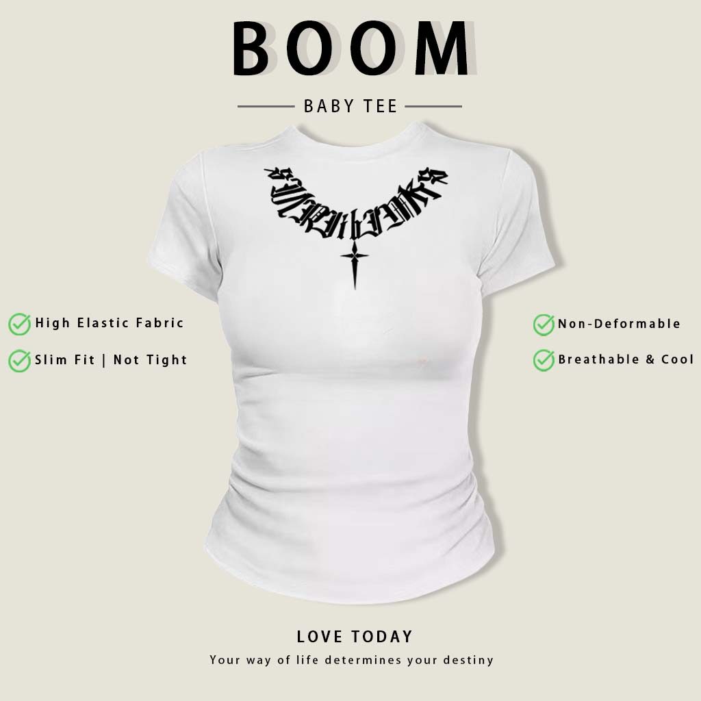 BOOM (Giao hàng trong 24 giờ) áo âu mỹ Xanh tím than áo girl phố xinh áo style mùa hè Eleclassm áo thun baby tee ôm body