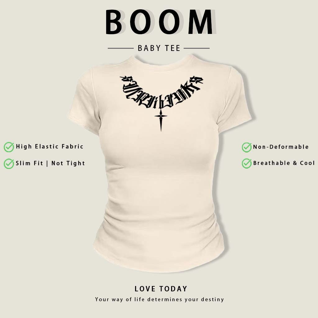 BOOM (Giao hàng trong 24 giờ) áo âu mỹ Xanh tím than áo girl phố xinh áo style mùa hè Eleclassm áo thun baby tee ôm body