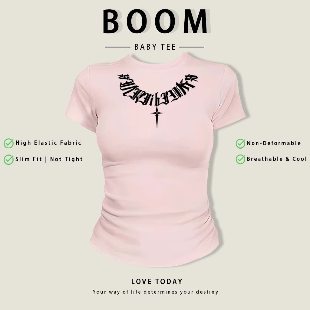 BOOM (Giao hàng trong 24 giờ) áo âu mỹ Xanh tím than áo girl phố xinh áo style mùa hè Eleclassm áo thun baby tee ôm body