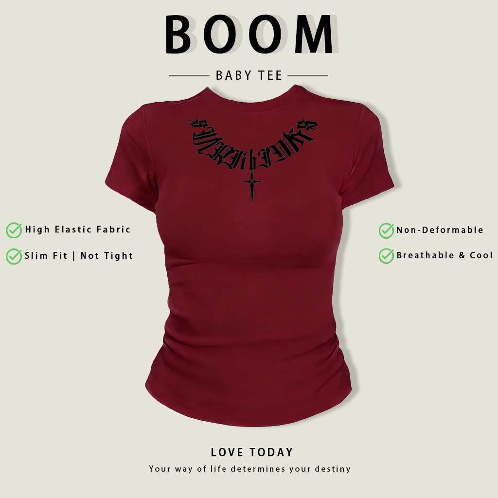 BOOM (Giao hàng trong 24 giờ) áo âu mỹ Xanh tím than áo girl phố xinh áo style mùa hè Eleclassm áo thun baby tee ôm body