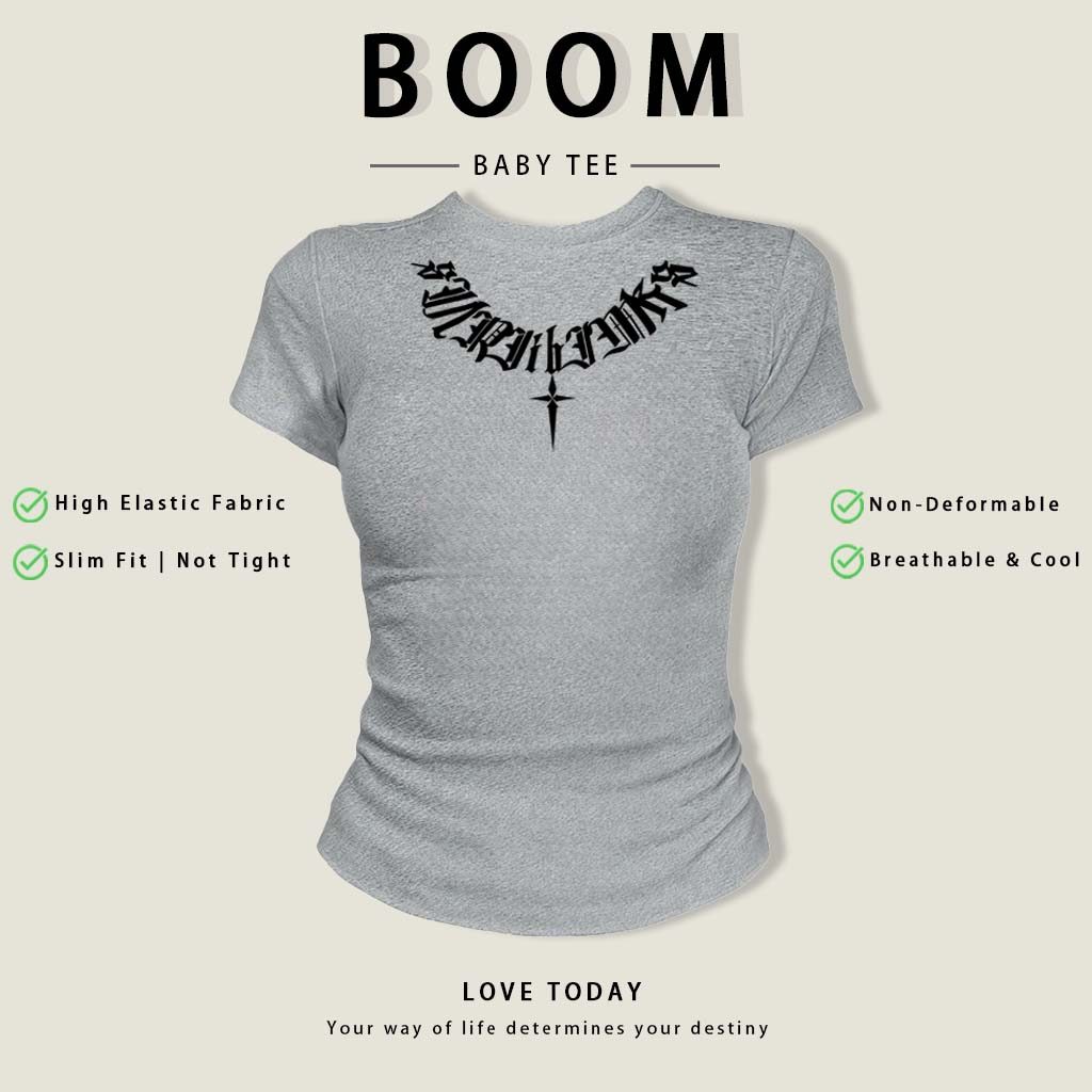 BOOM (Giao hàng trong 24 giờ) áo âu mỹ Xanh tím than áo girl phố xinh áo style mùa hè Eleclassm áo thun baby tee ôm body