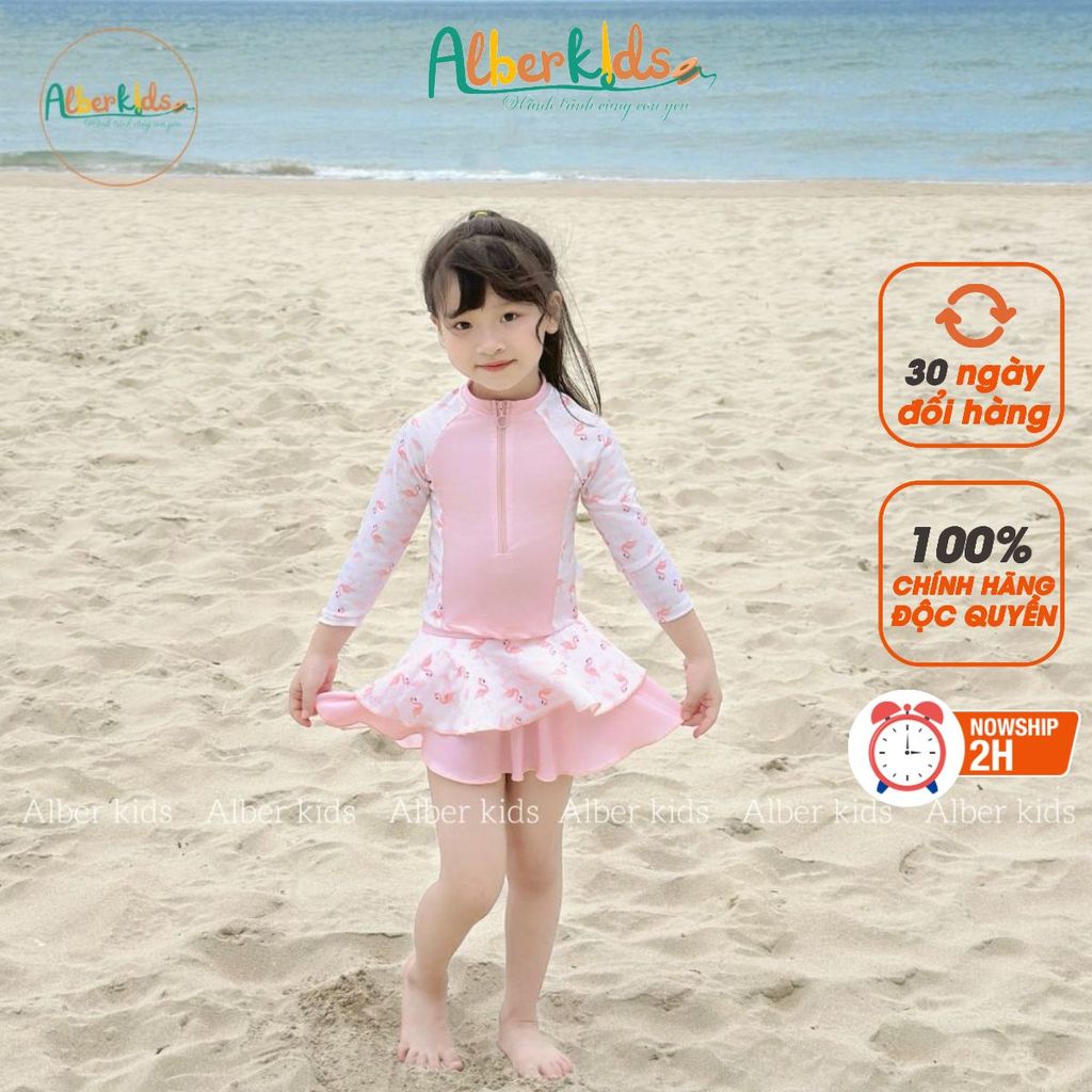 Sét đồ bơi bé gái ALBERKIDS áo dài tay kèm chân váy đi biển A0818